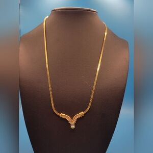 Vintage gold tone Victorian style choker lab created aquamarine dainty necklace